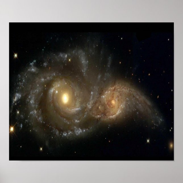 Zwei Spiralgalaxien Kollidierendes Poster (Vorne)