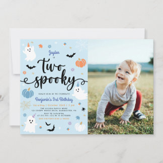 Zwei Spooky Blue Halloween Ghost 2. Geburtstags-Fo Einladung