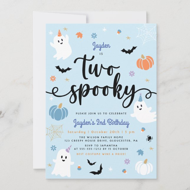 Zwei Spooky Blue Halloween Niedlich Ghost 2. Gebur Einladung (Vorderseite)