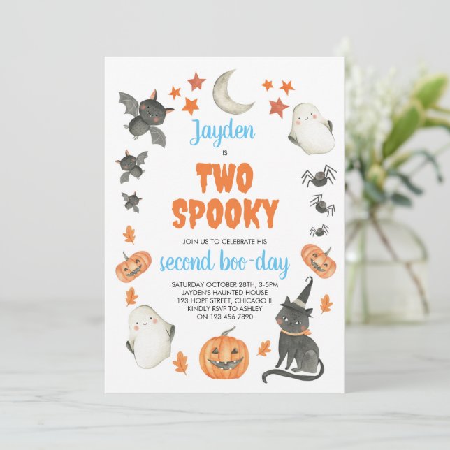 Zwei Spooky Boy Niedlich Ghost Halloween 2. Geburt Einladung (Stehend Vorderseite)