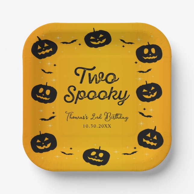 Zwei Spooky Geburtstag Halloween Pumpkins & Bats Pappteller (Vorderseite)