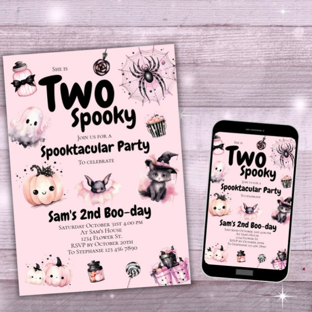 Zwei Spooky Girls Niedlich Pink Halloween 2. Gebur Einladung (Von Creator hochgeladen)