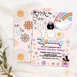 Zwei Spooky Groovy Ghost Hippie Halloween Geburtst Einladung