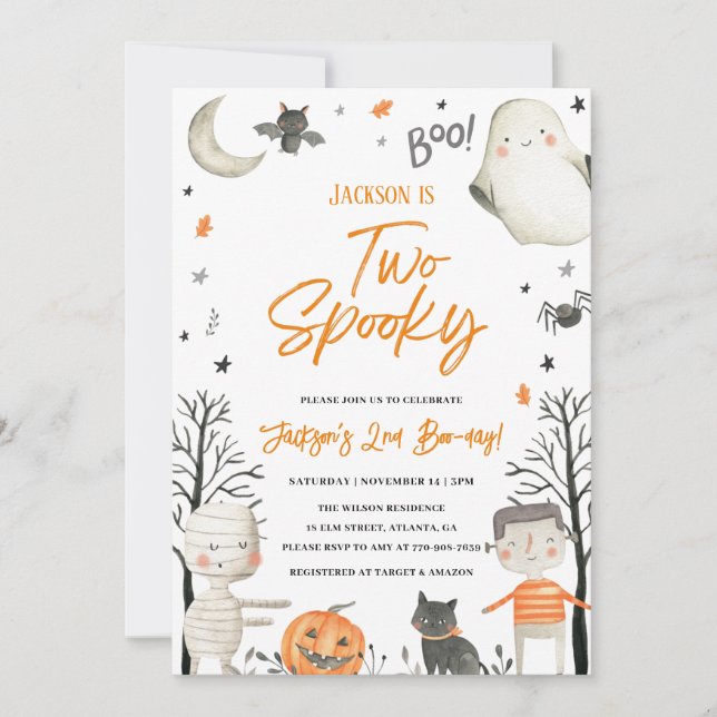 Zwei Spooky Halloween 2. Geburtstag Einladung (Vorderseite)