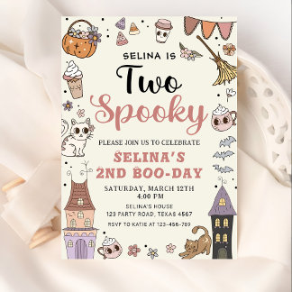 Zwei Spooky Niedlich Ghost Halloween 2. Geburtstag Einladung
