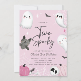 Zwei Spooky Pink Ghost Zweite Geburtstagseinladung Einladung