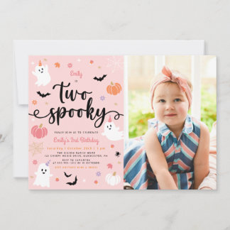 Zwei Spooky Pink Halloween Ghost 2. Geburtstags-Fo Einladung