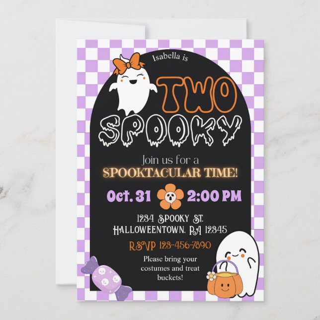 Zwei Spooky, Retro Thema 2. Geburtstag Einladung (Vorderseite)