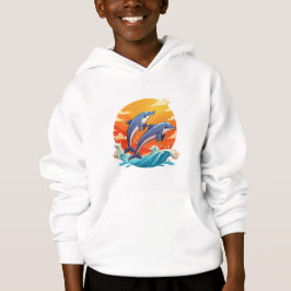 Zwei springende Cartoon-Delfine Hoodie