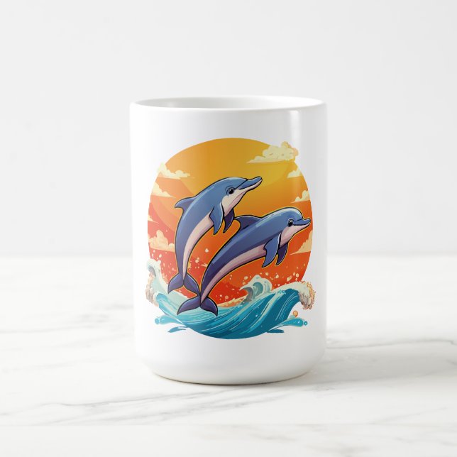 Zwei springende Cartoon-Delfine Kaffeetasse (Mittel)