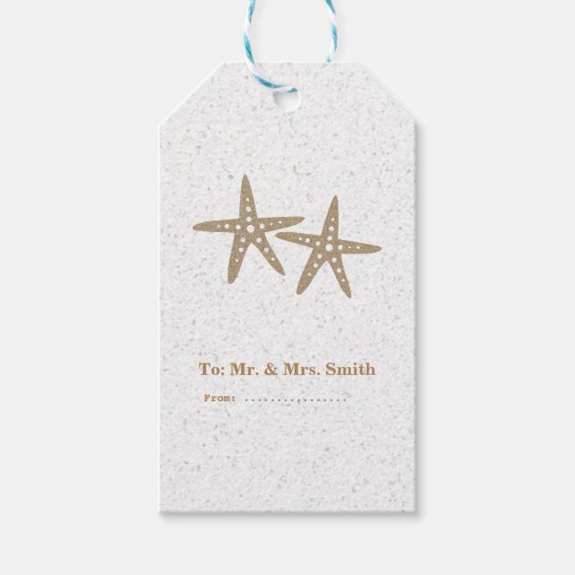 Zwei Starfish Beach Brautparty Hochzeitsmarken Geschenkanhänger (Vorderseite)