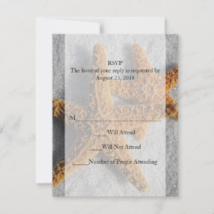 Zwei Starfish im Sand, Hochzeit am Strand RSVP Karte