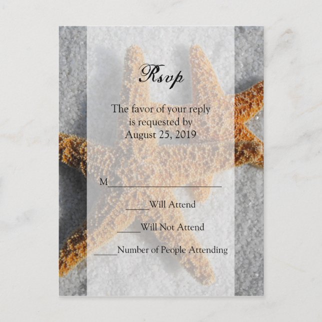 Zwei Starfish & Sand, Beach Wedding UAWG Repair Ca Einladungspostkarte (Vorderseite)