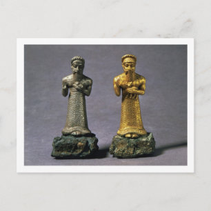 zwei Statuen von Männern, die Ziegen tragen, Postkarte