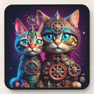 Zwei Steampunk-Kätzchen posieren Getränkeuntersetzer