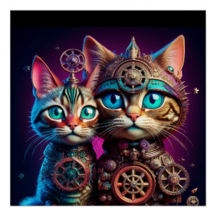 Zwei Steampunk-Kätzchen posieren Poster