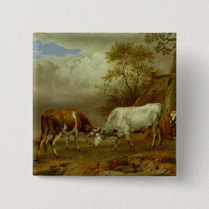 Zwei Stiere mit verschlossenen Hörnern, 1653 Button