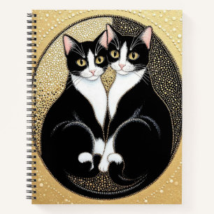 Zwei stilisierte Katzen in symmetrischem Design Notizbuch