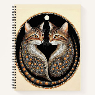 Zwei stilisierte Katzen in symmetrischem Design Notizbuch
