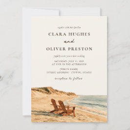 Zwei Strandstühle Golden Hour Aquarell-Hochzeit Einladung