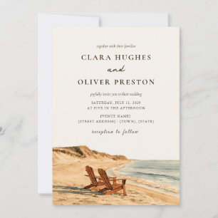 Zwei Strandstühle Golden Hour Aquarell-Hochzeit Einladung