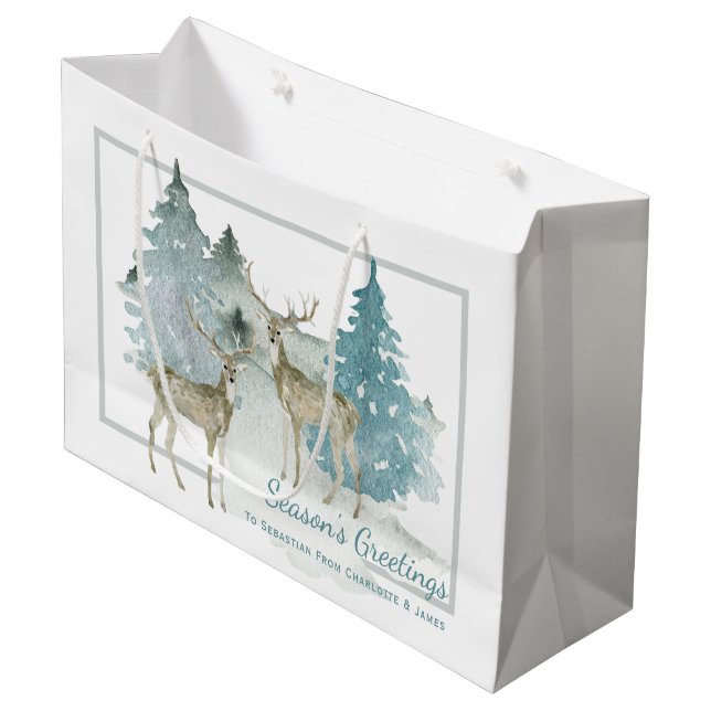 Zwei Stufen in einem Winterwald Personalisiert Große Geschenktüte (Vorderseite Schrägansicht)