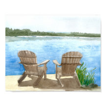 Zwei Stühle am See, Aquarellmalerei