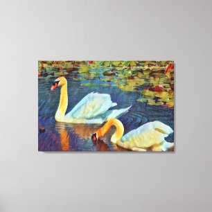 Zwei stumme Schwäne im Lilienteich: Canvas Print Leinwanddruck