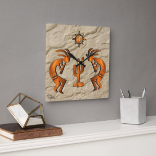 Zwei südwestliche Kokopelli-Platz-Wall-Uhr Quadratische Wanduhr