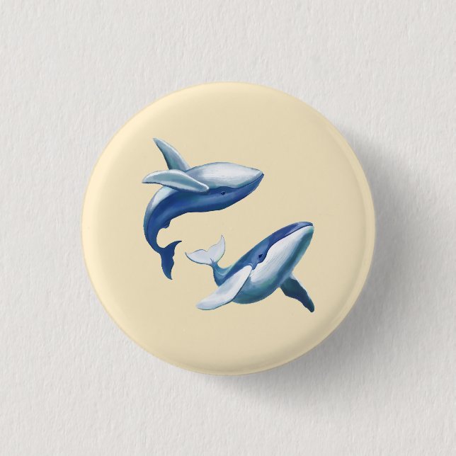 Zwei süße Buckelwale springen und schwimmen Button (Vorderseite)