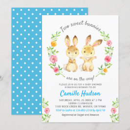 Zwei süße Bunnies auf dem Weg Twin Boys Baby Dusch Einladung