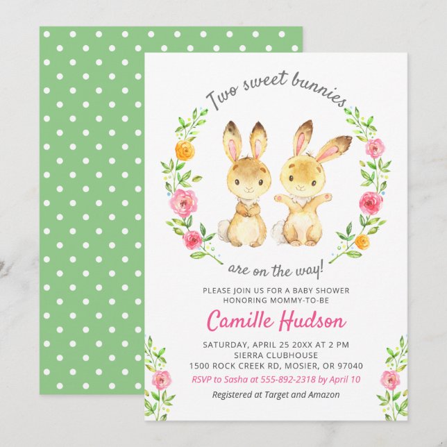 Zwei süße Bunnies unterwegs Niedliche Zweiwindusch Einladung (Vorne/Hinten)