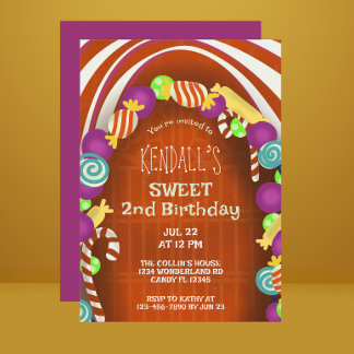 Zwei süße Candy Wonderland zum zweiten Geburtstag Einladung
