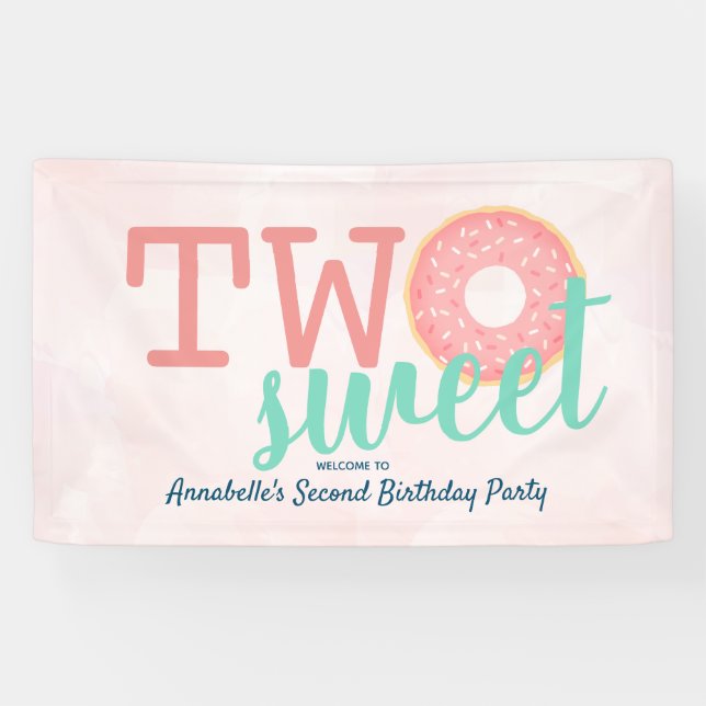 Zwei süße Donut Pink Girl's 2. Geburtstag Banner (Horizontal)