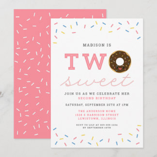 Zwei süße Donut und Sprinklen 2. Geburtstag Einladung