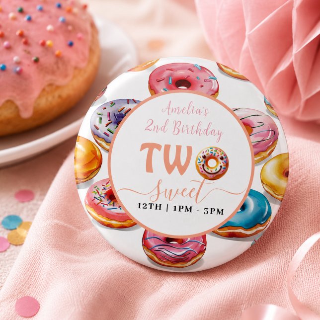 Zwei süße Donuts 2. Geburtstag Party Button (Two Sweet Donuts 2nd Birthday party Button)