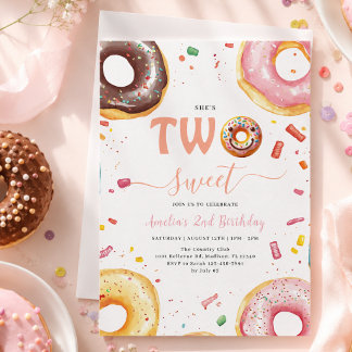 Zwei süße Donuts 2. Geburtstag Party Einladung