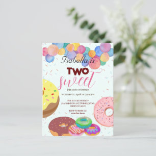 Zwei süße Donuts und Ballon 2. Geburtstags Mädchen Postkarte