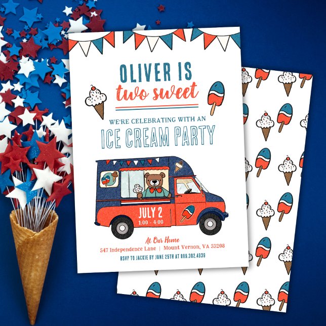 Zwei süße Eiscreme Party 2. Geburtstag Einladung (Von Creator hochgeladen)