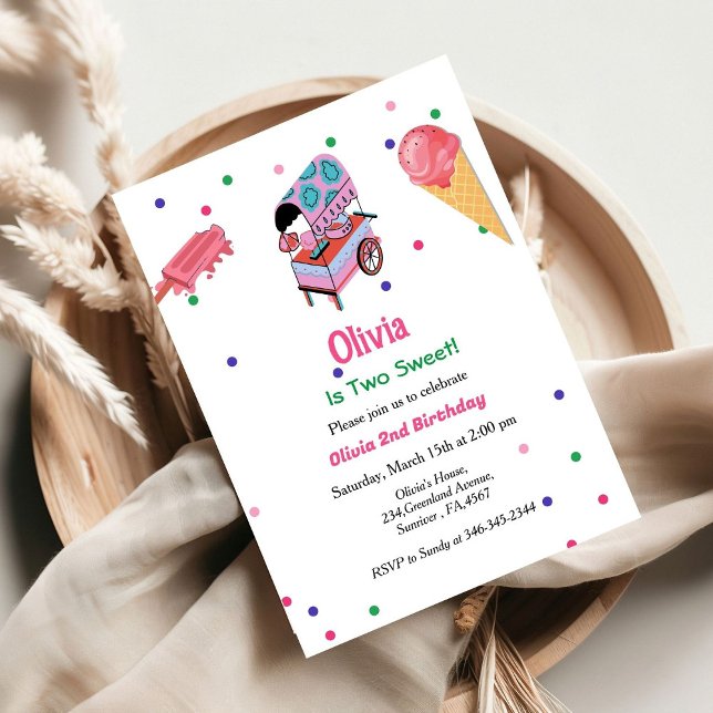 Zwei süße EiscremeTruck Erster Geburtstag Einladung (Von Creator hochgeladen)