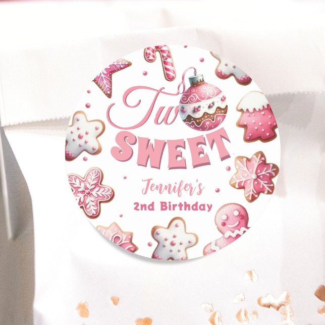 Zwei süße Girl Pink Cookie Weihnachten 2. Geburtst Runder Aufkleber (Von Creator hochgeladen)