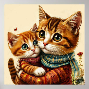 Zwei süße Katzen umarmen sich Poster