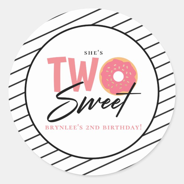 Zwei süße Pink Doughnut 2. Geburtstag Runder Aufkleber (Vorderseite)