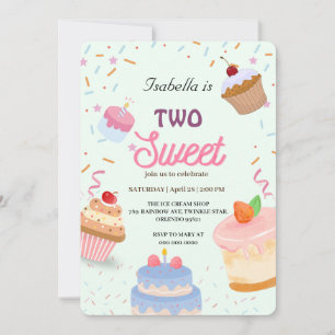 Zwei süße Tasse Kuchen und Sprinkle 2. Geburtstags Einladung