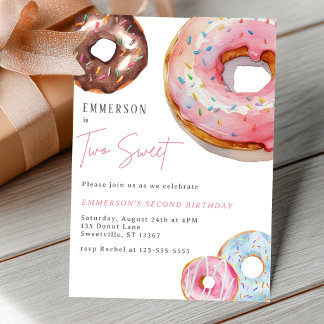 Zwei süße Wasserfarbe-Donut-Einladung zum 2. Gebur Postkarte