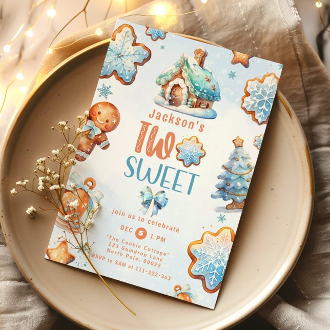 Zwei süße Weihnachtskekse Junge 2. Geburtstag Einladung (Von Creator hochgeladen)