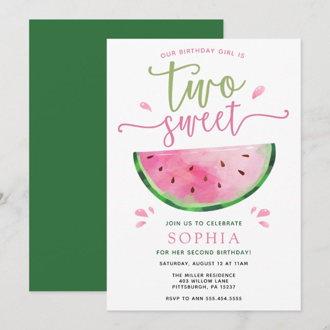 Zwei Süßwassermelonen zum Geburtstag Einladung (Vorne/Hinten)