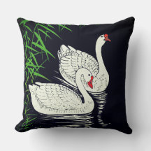 Zwei Swans auf einem Pool - Weiß auf schwarzem Hin