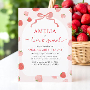Zwei Sweet 2. Bow Strawberry Girl's Birthday Einladung