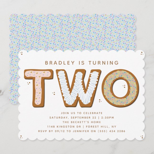 ZWEI Sweet 2. Geburtstag Einladung (Vorne/Hinten)